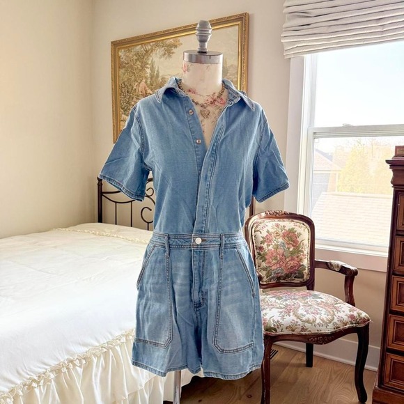 Pants - Jean romper  scoop denim short romper soft washed denim‎ 2000s size medium